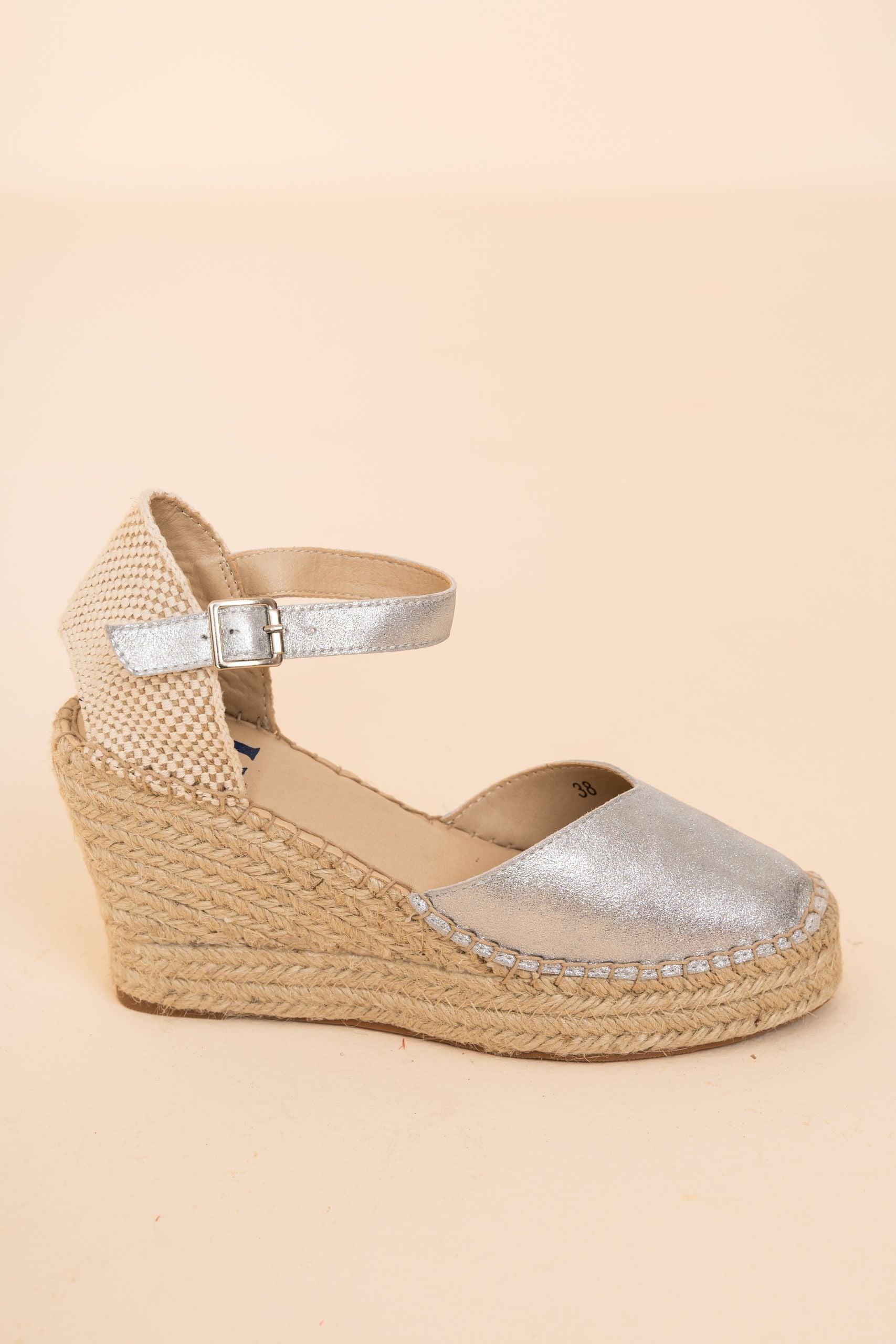 Zapato Esparto Plata Cuña Alta