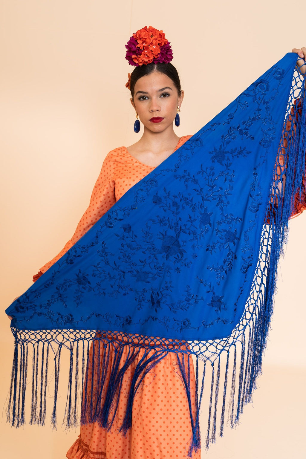 Mantón Azul Bordado Azul